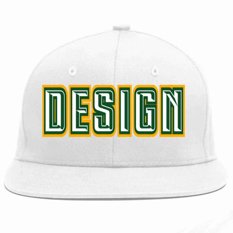 Baseball Cap With Company Branding-Custom White White-Kelly Green Flat Eaves Sport Baseball Cap Design for Men/Women/Youth