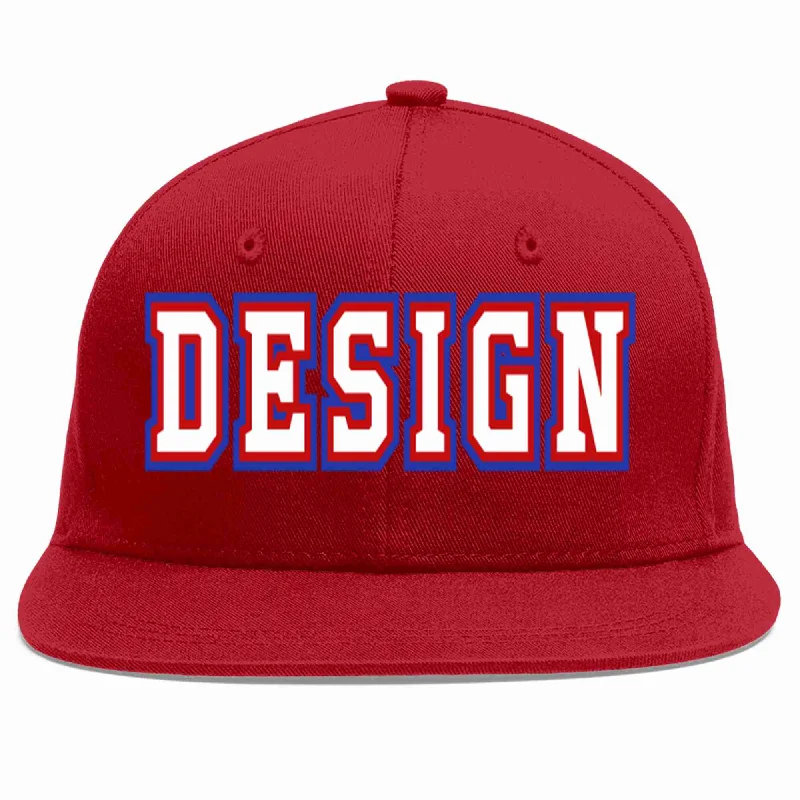 Baseball Cap For Custom Clothing-Custom Red White-Red Flat Eaves Sport Baseball Cap Design for Men/Women/Youth