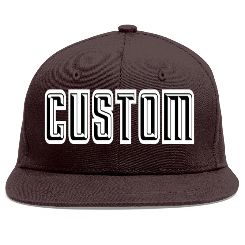 Custom Baseball Cap With Logo-Custom Brown Black-White Flat Eaves Sport Baseball Cap