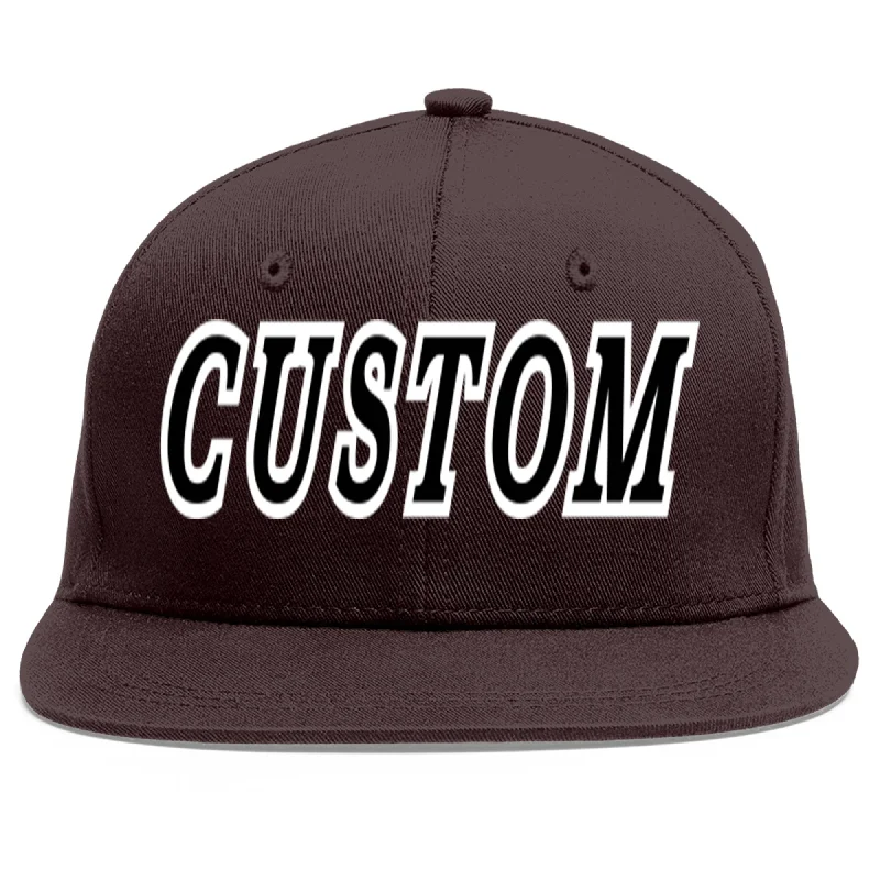 Baseball Cap For Logo Printing-Custom Brown Black-White Flat Eaves Sport Baseball Cap