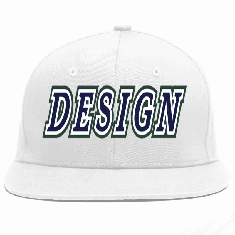 Custom Embroidered Baseball Cap-Custom White Navy-White Flat Eaves Sport Baseball Cap Design for Men/Women/Youth