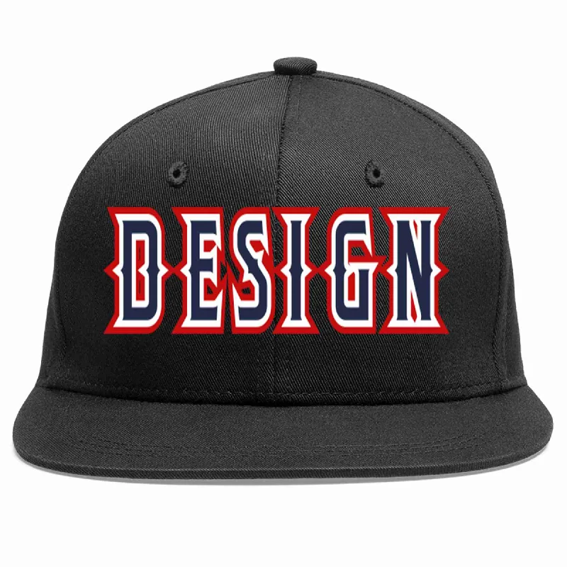 Baseball Cap For Sponsorship Branding-Custom Black Navy-White Flat Eaves Sport Baseball Cap Design for Men/Women/Youth