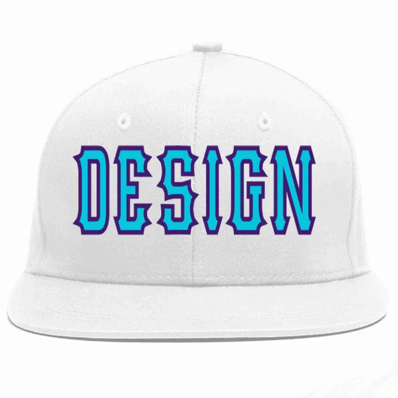 Baseball Cap For Casual Weekend Wear-Custom White Light Blue-purple Flat Eaves Sport Baseball Cap Design for Men/Women/Youth