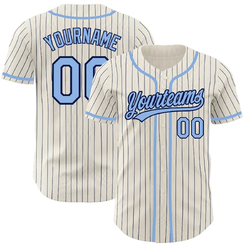 Baseball Jersey For School Teams-Custom Cream Navy Pinstripe Light Blue Authentic Baseball Jersey