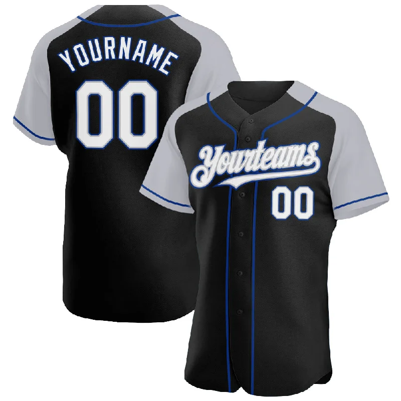 Baseball Jersey For Fanatic Apparel-Custom Black White Gray-Royal Authentic Raglan Sleeves Baseball Jersey