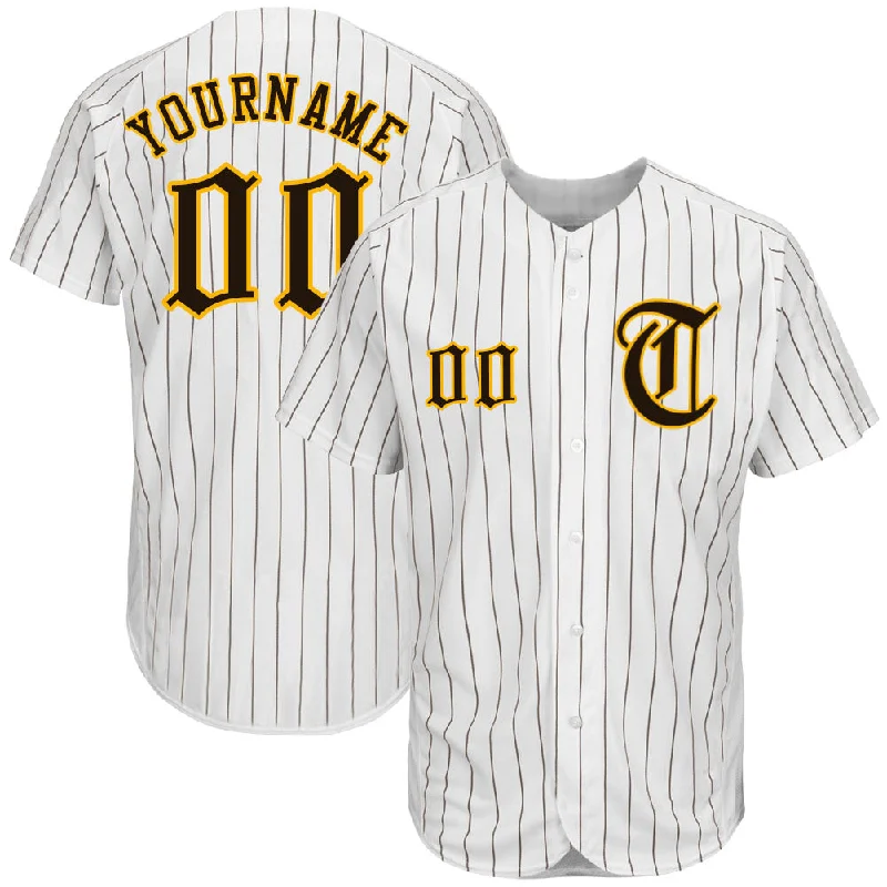 Baseball Jersey For Baseball Player Endorsements-Custom White Brown Pinstripe Brown-Gold Authentic Baseball Jersey