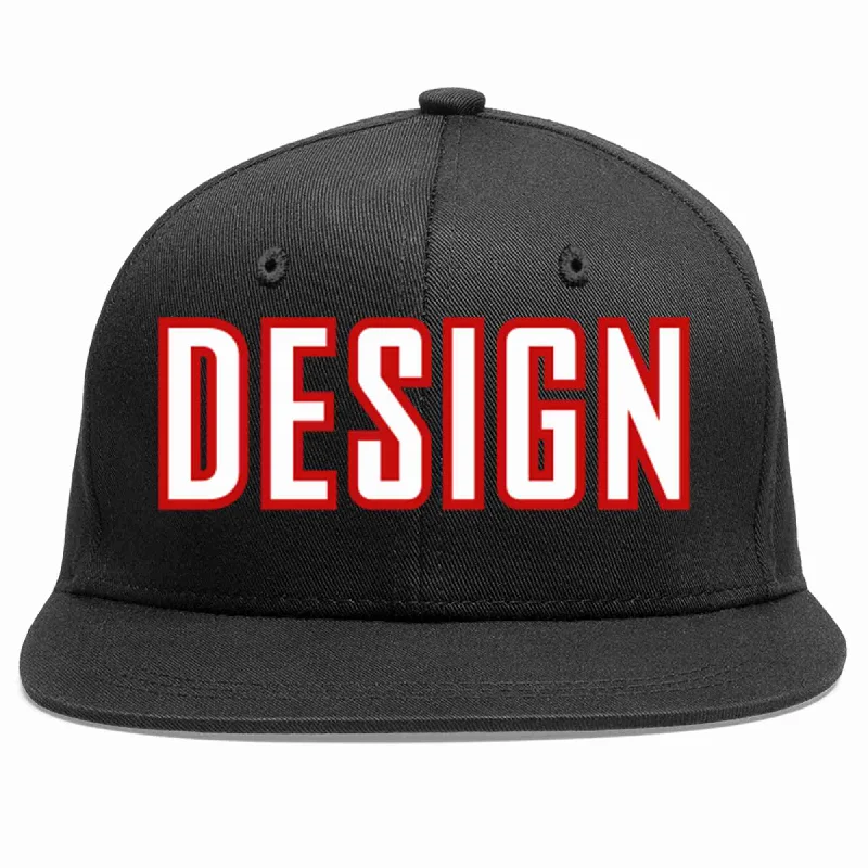 Baseball Cap For Beach Days-Custom Black White-Red Flat Eaves Sport Baseball Cap Design for Men/Women/Youth