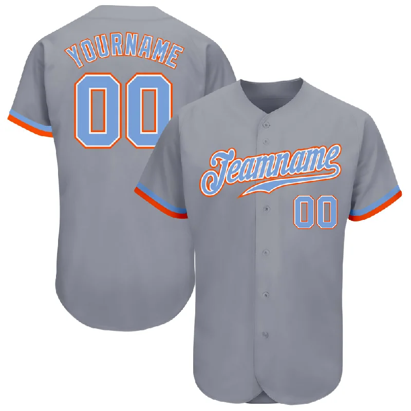 Baseball Jersey For Official Team Gear-Custom Gray Powder Blue White-Orange Authentic Baseball Jersey