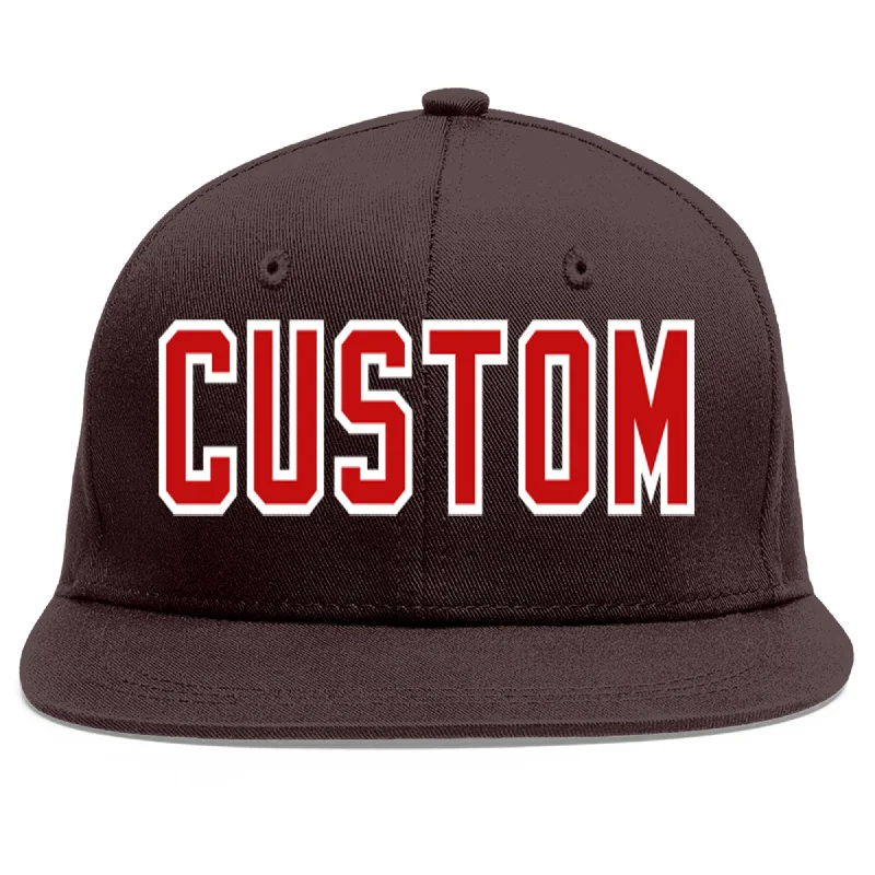 Baseball Cap With Seasonal Colors-Custom Brown Red-White Flat Eaves Sport Baseball Cap