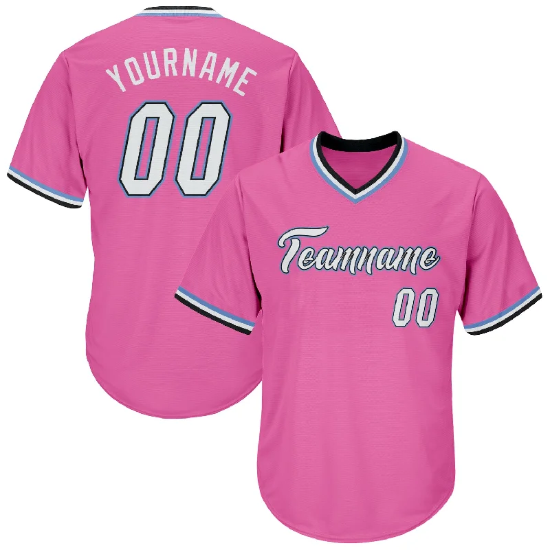 Baseball Jersey For Promotional Products-Custom Pink White-Light Blue Authentic Throwback Rib-Knit Baseball Jersey Shirt