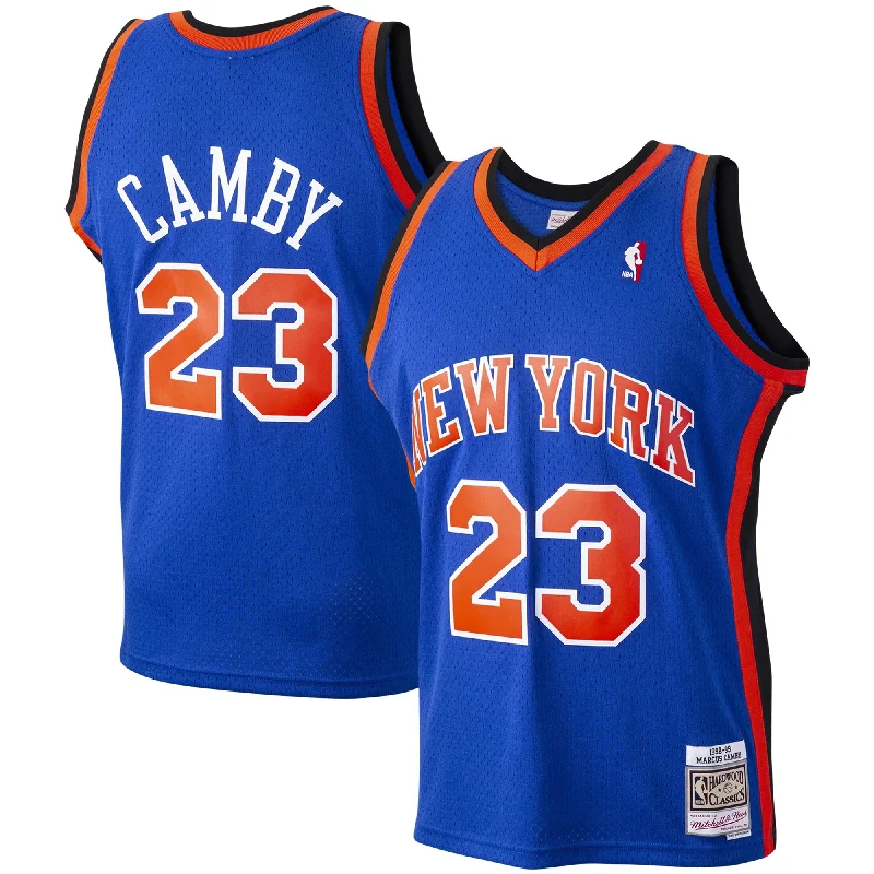 Basketball Jersey With Full Sublimation-Marcus Camby New York Knicks 1998/99 Hardwood Classics Swingman Basketball Jersey - Blue