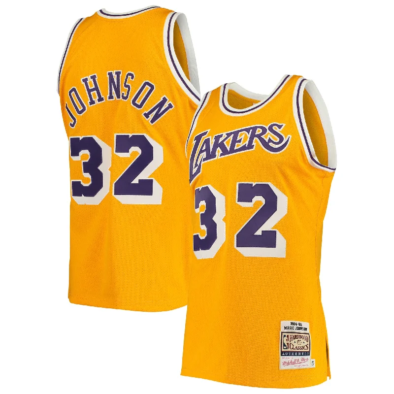 Personalized Basketball Jersey For Fans-Magic Johnson Los Angeles Lakers 1984/85 Hardwood Classics Basketball Jersey - Gold