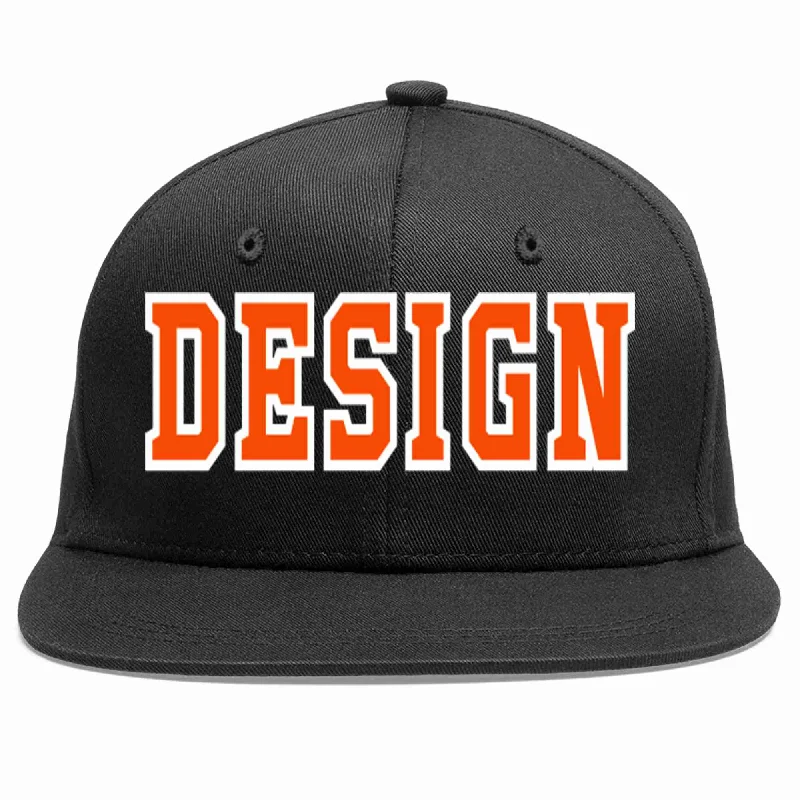 Baseball Cap With Custom Colors-Custom Black Orange-White Flat Eaves Sport Baseball Cap Design for Men/Women/Youth