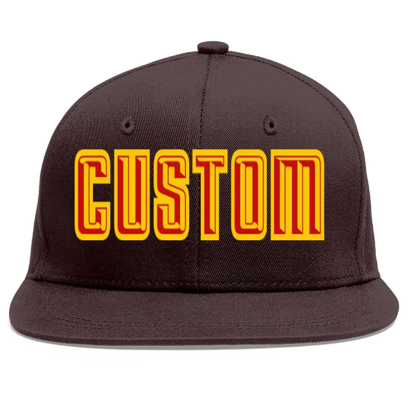 Custom Baseball Cap-Custom Brown Red-Yellow Flat Eaves Sport Baseball Cap