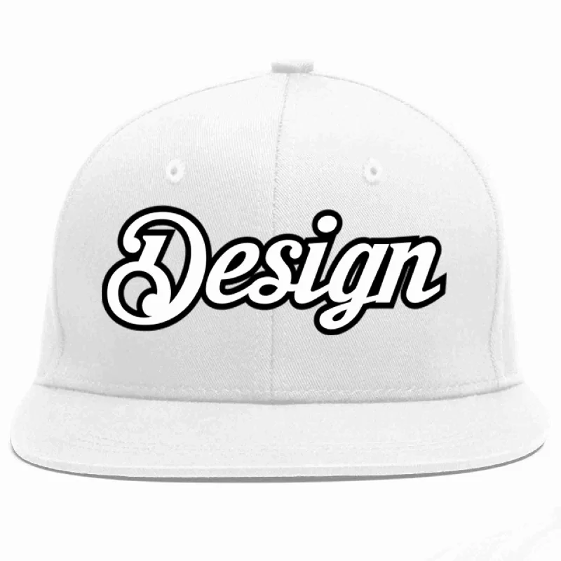 Baseball Cap For Outdoor Activities-Custom White White-Black Flat Eaves Sport Baseball Cap Design for Men/Women/Youth