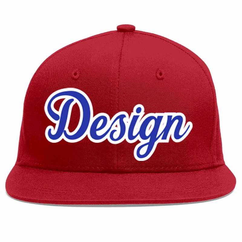 Baseball Cap With Custom Artwork Designs-Custom Red Royal-White Flat Eaves Sport Baseball Cap Design for Men/Women/Youth