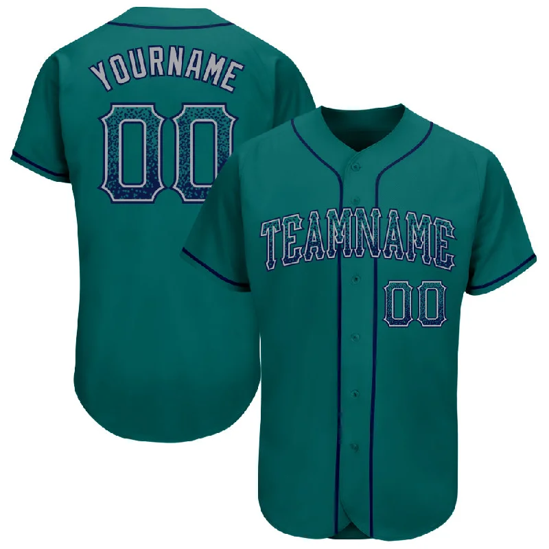 Baseball Jersey For Sports Events-Custom Teal Navy-Gray Authentic Drift Fashion Baseball Jersey