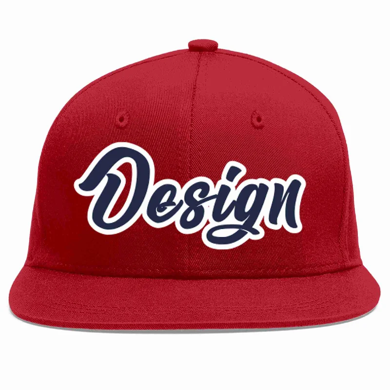 Fitted Baseball Cap-Custom Red Navy-White Flat Eaves Sport Baseball Cap Design for Men/Women/Youth