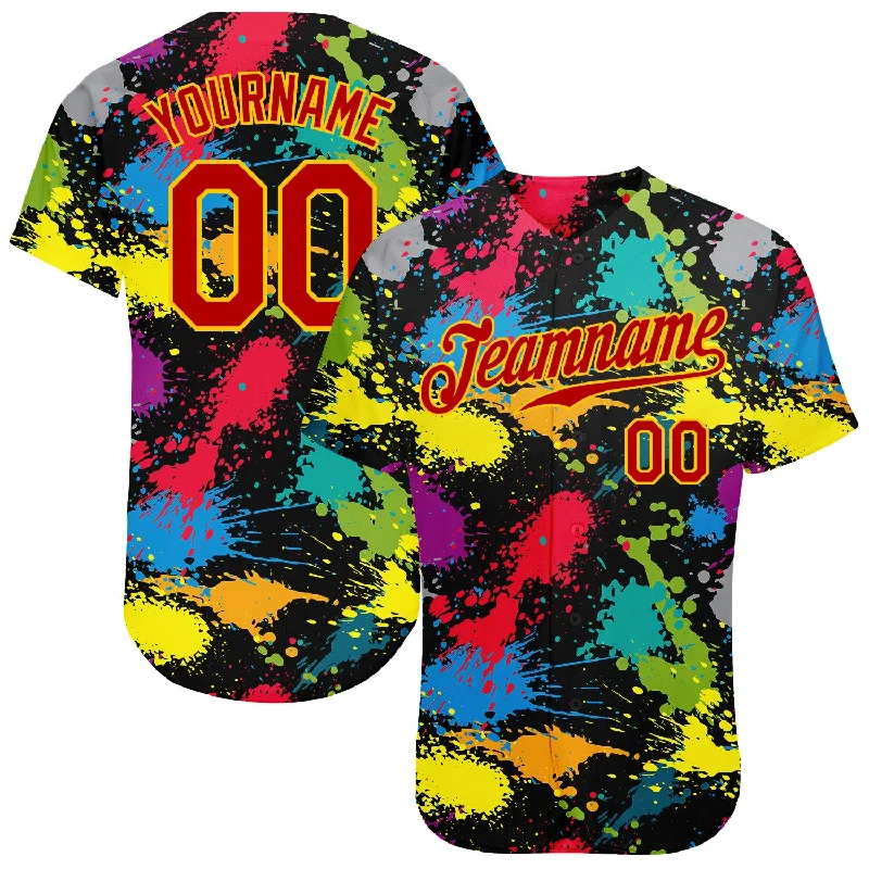 Baseball Jersey With National Team Design-Custom Graffiti Pattern Red-Gold 3D Colorful Splattered Messy Art Ink Paintbrush Drawing Authentic Baseball Jersey