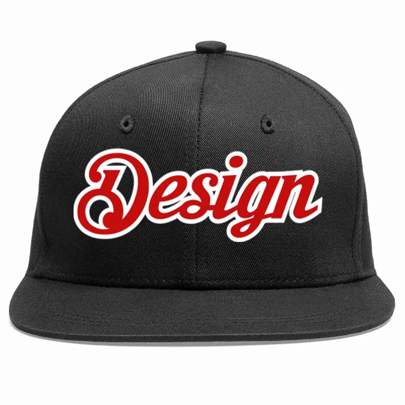 Custom Baseball Cap For Holidays-Custom Black Red-White Flat Eaves Sport Baseball Cap Design for Men/Women/Youth