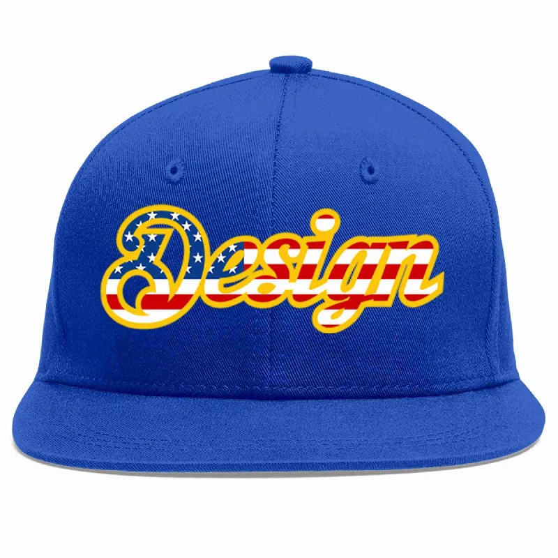 Baseball Cap For Women-Custom Royal USA-Gold Flat Eaves Sport Baseball Cap Design for Men/Women/Youth