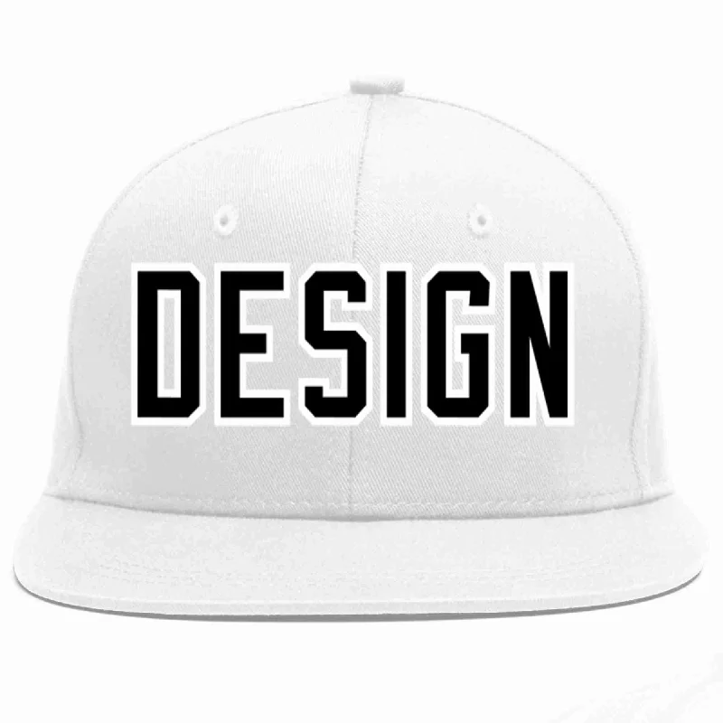 Baseball Cap With Printed Text-Custom White Black-White Flat Eaves Sport Baseball Cap Design for Men/Women/Youth