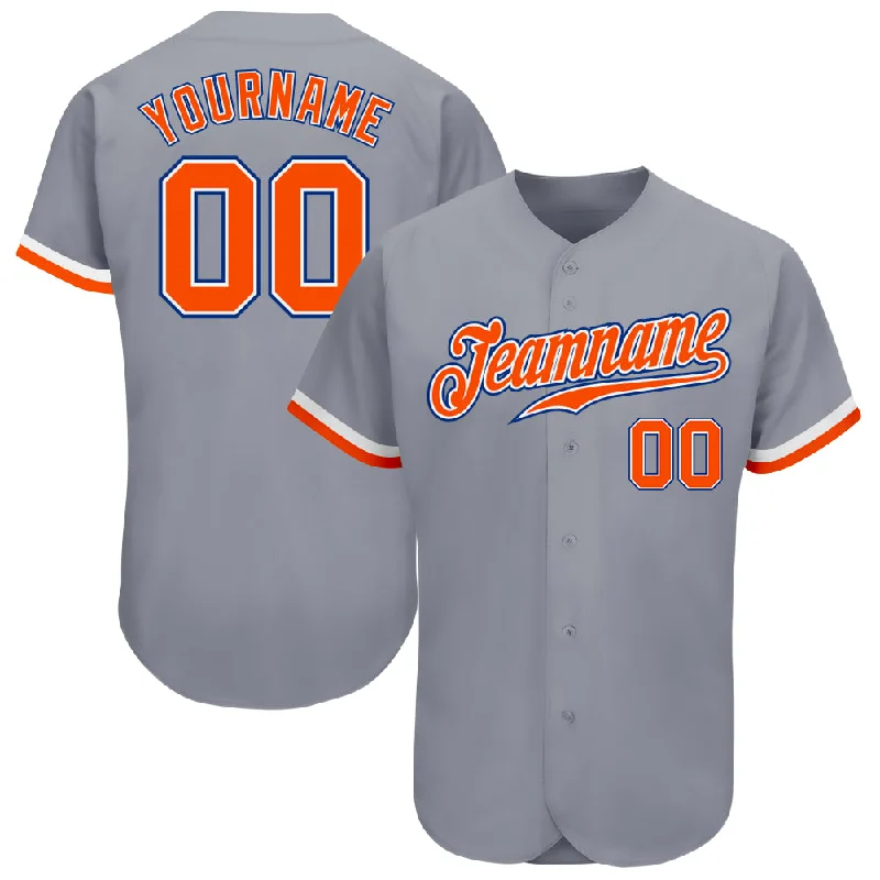 Baseball Jersey With Adjustable Sleeves-Custom Gray Orange White-Royal Authentic Baseball Jersey