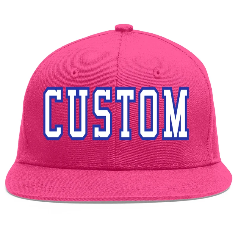 Baseball Cap For Outdoor Adventures-Custom Rose Red White-Royal Flat Eaves Sport Baseball Cap