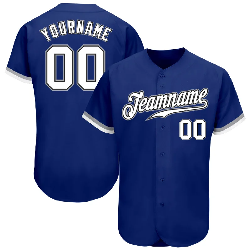 Baseball Jersey For Custom Fitting-Custom Royal White Black-Gray Authentic Baseball Jersey