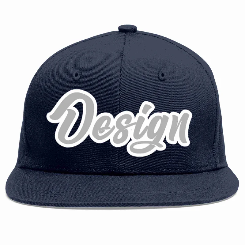 Baseball Cap For Signature Collection-Custom Navy Gray-White Flat Eaves Sport Baseball Cap Design for Men/Women/Youth