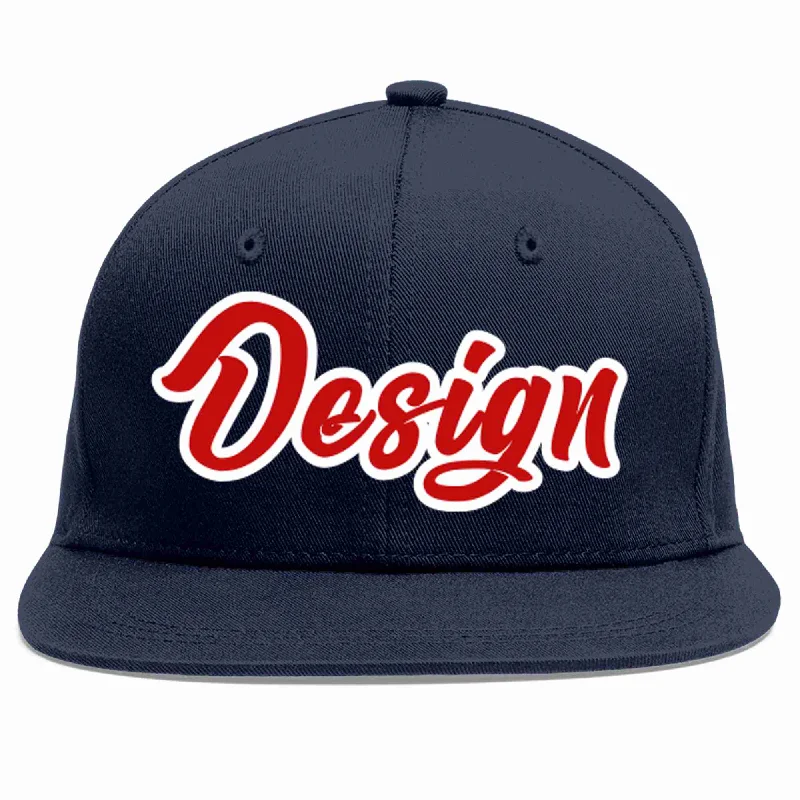 Personalized Baseball Cap-Custom Navy Red-White Flat Eaves Sport Baseball Cap Design for Men/Women/Youth