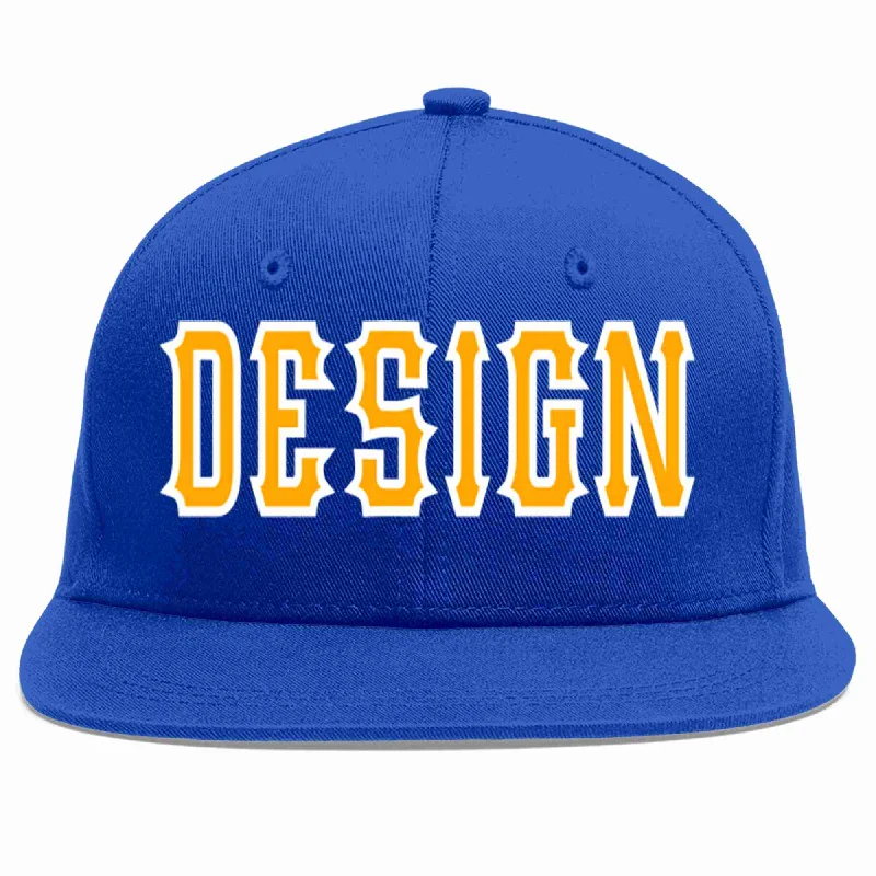 Baseball Cap For Sports Fan Gear-Custom Royal Yellow-White Flat Eaves Sport Baseball Cap Design for Men/Women/Youth