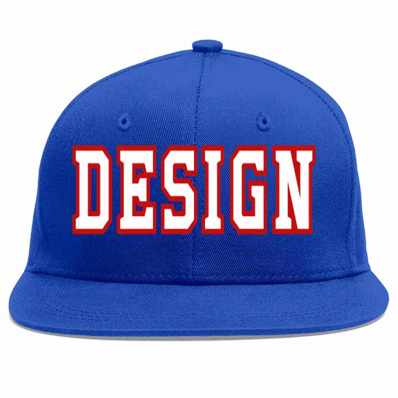 Baseball Cap For Fundraising Campaigns-Custom Royal White-Red Flat Eaves Sport Baseball Cap Design for Men/Women/Youth