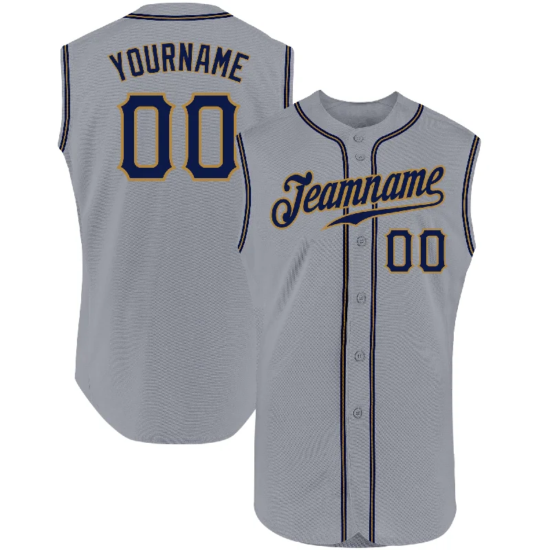 Baseball Jersey For Exclusive Baseball Club Apparel-Custom Gray Navy-Old Gold Authentic Sleeveless Baseball Jersey