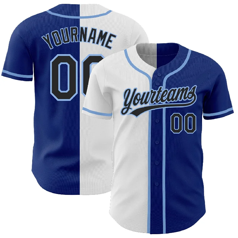 Baseball Jersey For Custom Fashion Designs-Custom Royal Black White-Light Blue Authentic Split Fashion Baseball Jersey