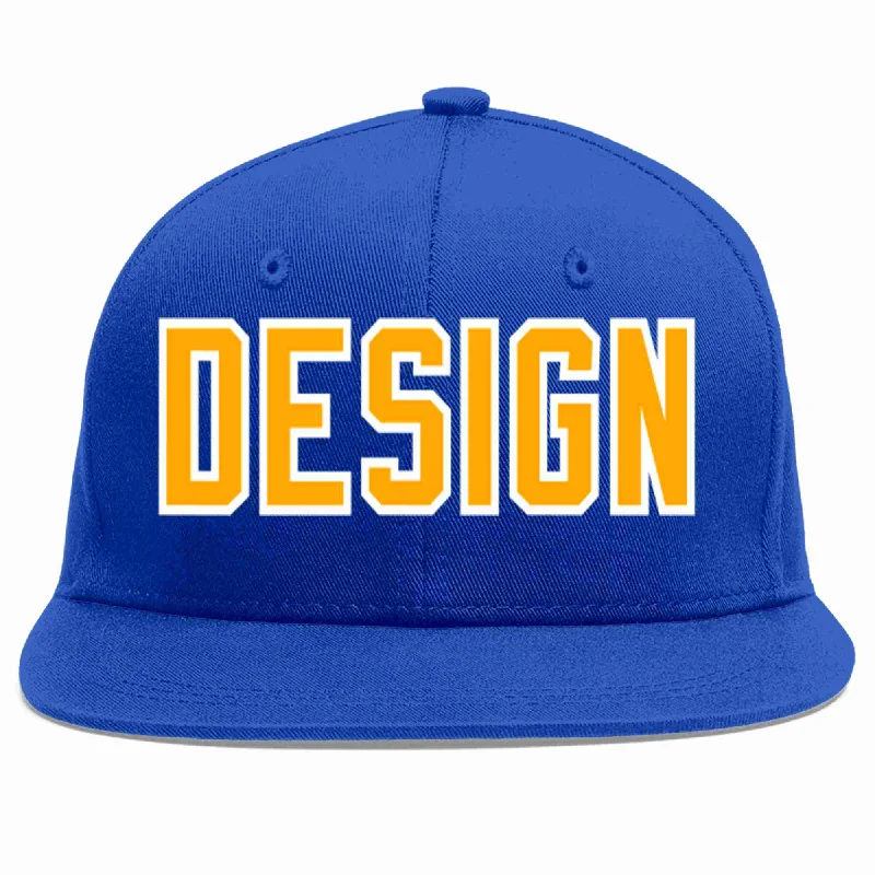 Baseball Cap With Modern Style-Custom Royal Yellow-White Flat Eaves Sport Baseball Cap Design for Men/Women/Youth