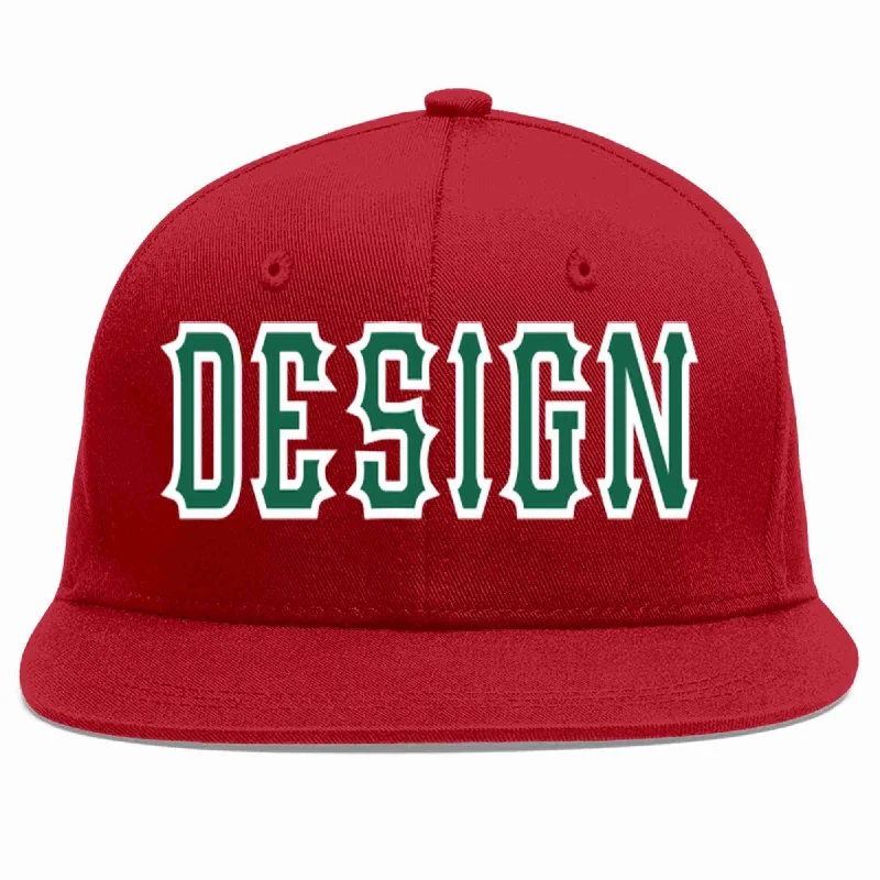 Baseball Cap With Initials-Custom Red Kelly Green-White Flat Eaves Sport Baseball Cap Design for Men/Women/Youth