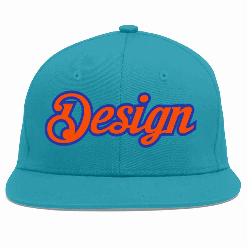 Baseball Cap For Tailgating Parties-Custom Aqua Orange-Royal Flat Eaves Sport Baseball Cap Design for Men/Women/Youth