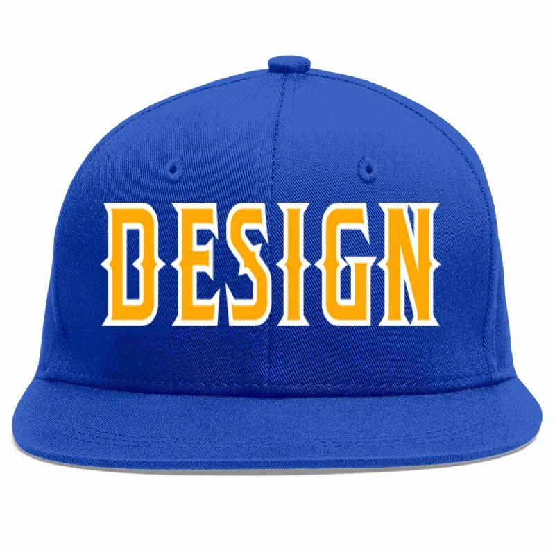 Baseball Cap For VIP Gifts-Custom Royal Yellow-White Flat Eaves Sport Baseball Cap Design for Men/Women/Youth