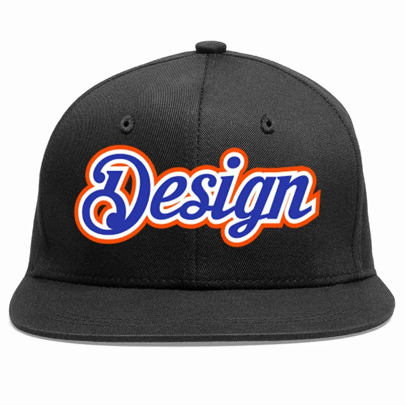 Custom Baseball Cap For College-Custom Black Royal-White Flat Eaves Sport Baseball Cap Design for Men/Women/Youth